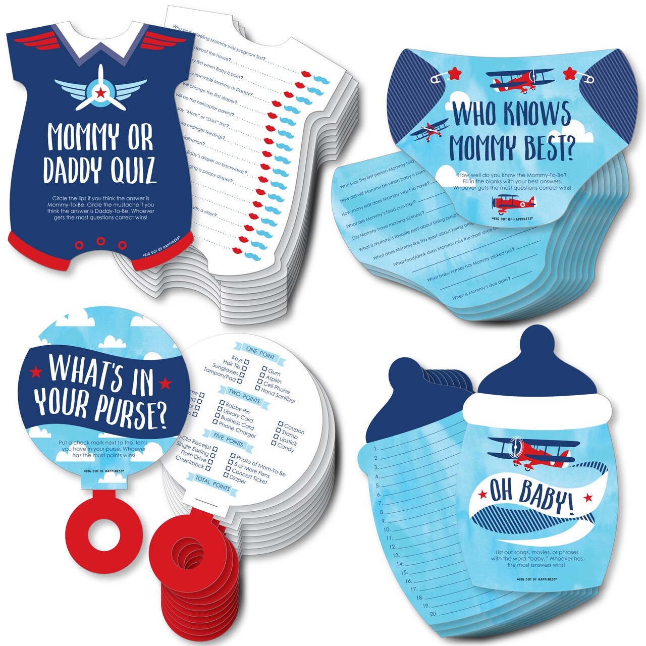 Big Dot of Happiness Taking Flight - Airplane - 4 Vintage Plane Baby Shower Games - 10 Cards Each - Gamerific Bundle